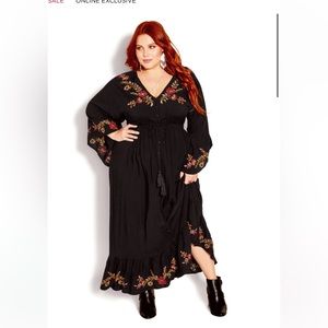 City chic Embroidered Folklore Maxi Dress - black